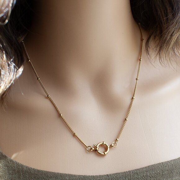 18K Gold Bead Station Stacking Layering Necklace - Picture 2 of 9